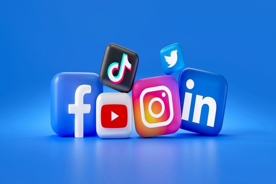 Laptop displaying social media analytics dashboard with charts and engagement metrics