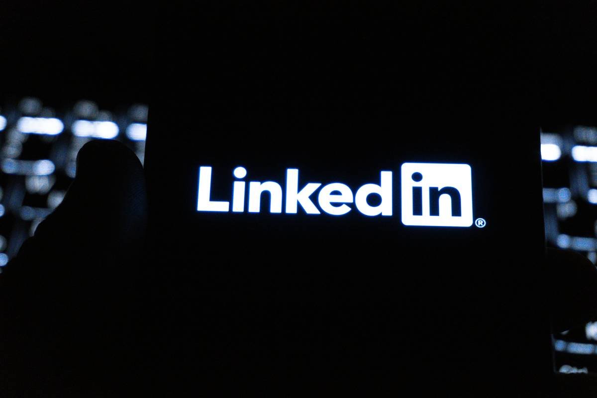 Linkedin logo displayed on a dark screen.
