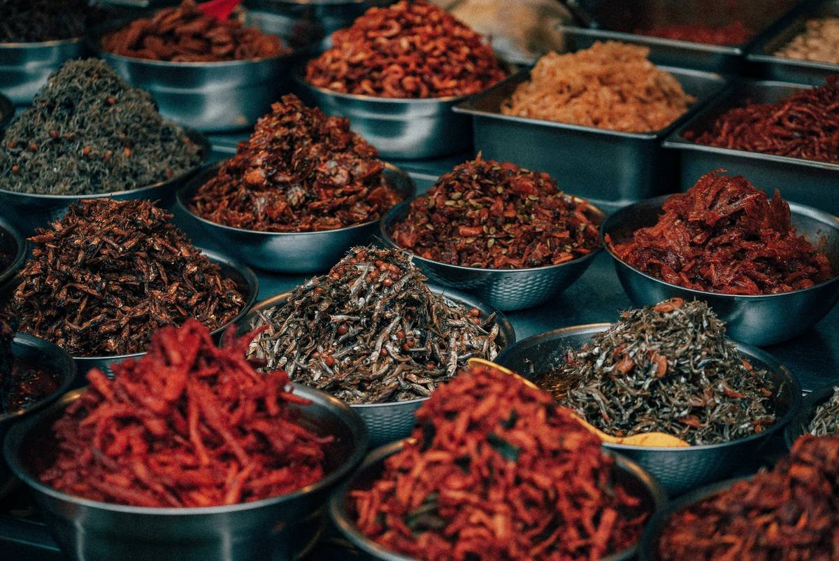 Peppers and fish.